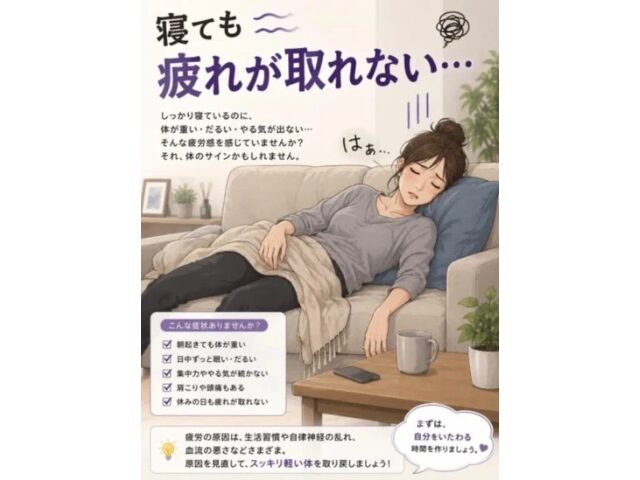 【関市で疲労感にお悩みの方へ】寝ても疲れが取れない原因とは？