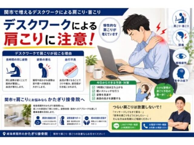 【関市 接骨院】デスクワーク肩こりを放置すると危険｜当日予約OK・腰痛/肩こり/交通事故対応
