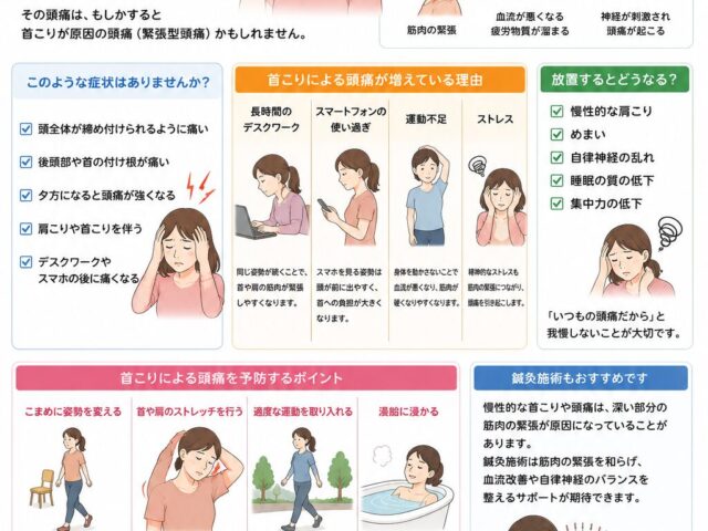 首こりが原因で起こる頭痛とは？【関市 かたぎり接骨院】｜当日予約OK・腰痛/肩こり/交通事故対応