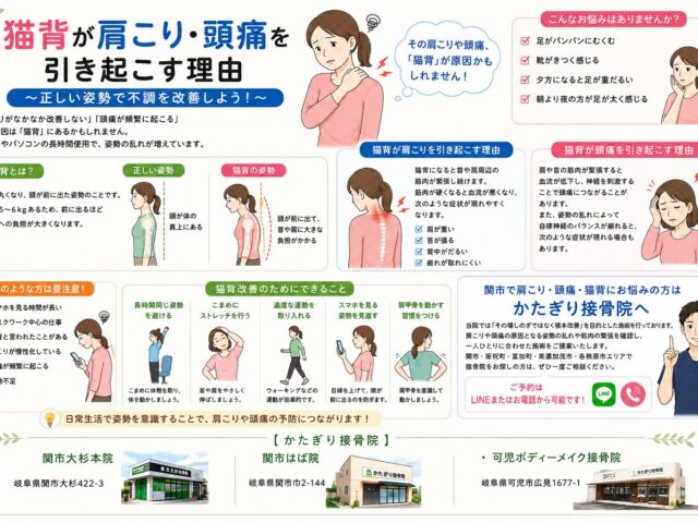 猫背が肩こり・頭痛を引き起こす理由【関市 かたぎり接骨院】｜当日予約OK・腰痛/肩こり/交通事故対応