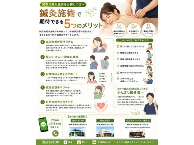 鍼灸施術で期待できる5つのメリット【関市　かたぎり接骨院】