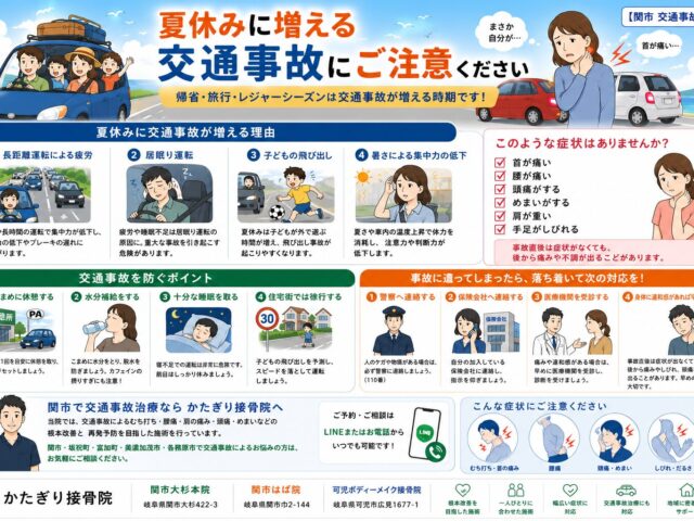 夏休みに増える交通事故にご注意ください【関市 かたぎり接骨院　交通事故治療】
