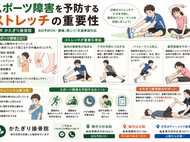 スポーツ障害を予防するストレッチの重要性【関市 かたぎり接骨院】｜当日予約OK・腰痛/肩こり/交通事故対応