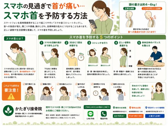 スマホの見過ぎで首が痛い…スマホ首を予防する方法【関市 かたぎり接骨院】｜当日予約OK・腰痛/肩こり/交通事故対応