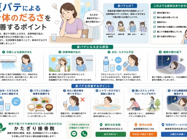 夏バテによる身体のだるさを改善するポイント【関市 かたぎり接骨院】｜当日予約OK・腰痛/肩こり/交通事故対応