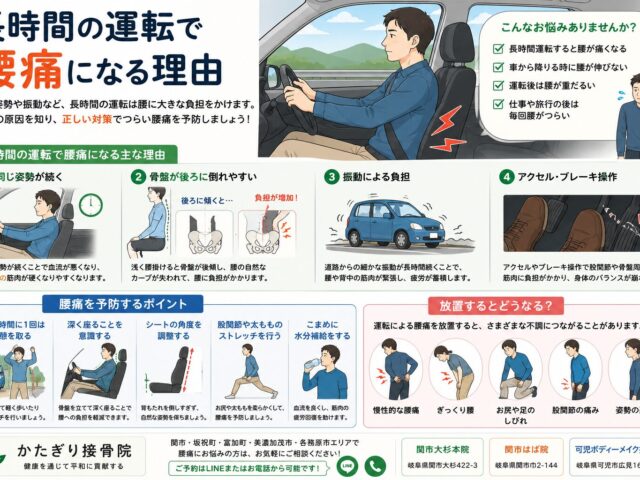 長時間の運転で腰痛になる理由【関市 かたぎり接骨院】｜当日予約OK・腰痛/肩こり/交通事故対応