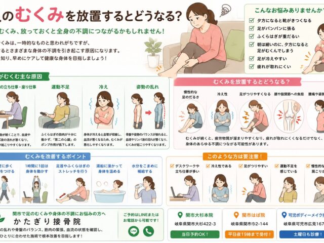 足のむくみを放置するとどうなる？【関市 かたぎり接骨院】｜当日予約OK・腰痛/肩こり/交通事故対応