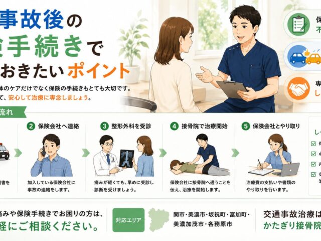 交通事故後の保険手続きで知っておきたいポイント【関市 交通事故治療】｜当日予約OK・腰痛/肩こり/交通事故対応